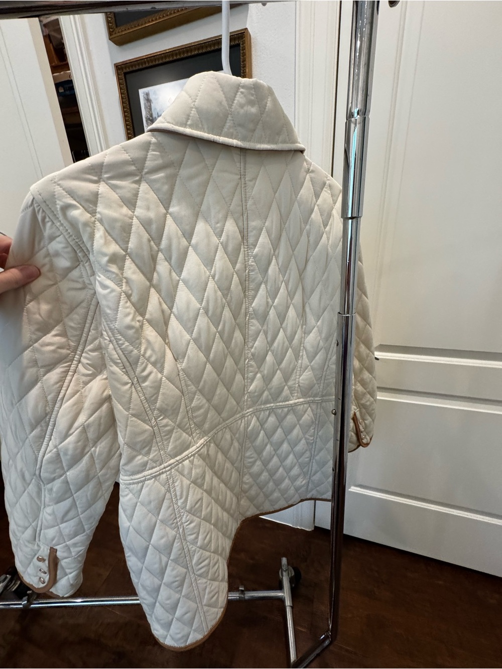 Chico's Cream Quilted Puffer Jacket with Brown Trim - Picture 5 of 8